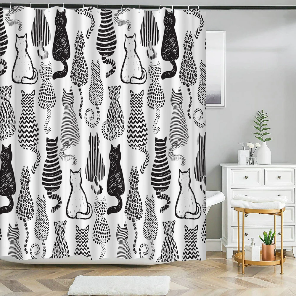 

Funny Cat Dog Shower Curtain Cartoon Animal for Children Waterproof Polyester Creative Personality Home Decor Bathroom Curtains