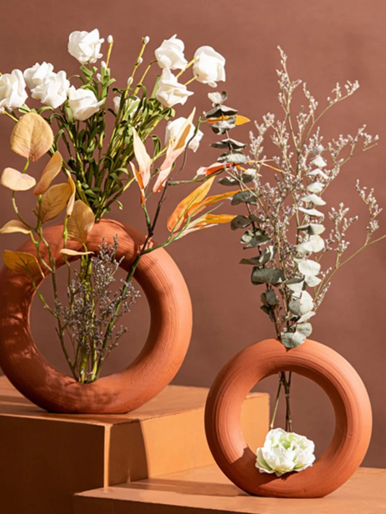 

Керамическая глиняная ваза в скандинавском стиле, Пончик, полый круглый декор для гостиной, балкона, стола, спальни, украшение для дома