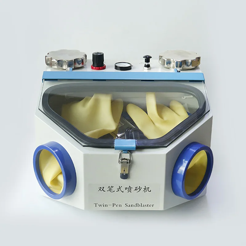 Double Tanks Dental Lab Equipment Twin-Pen Fine Blasting Sandblasting Machine With Led Light