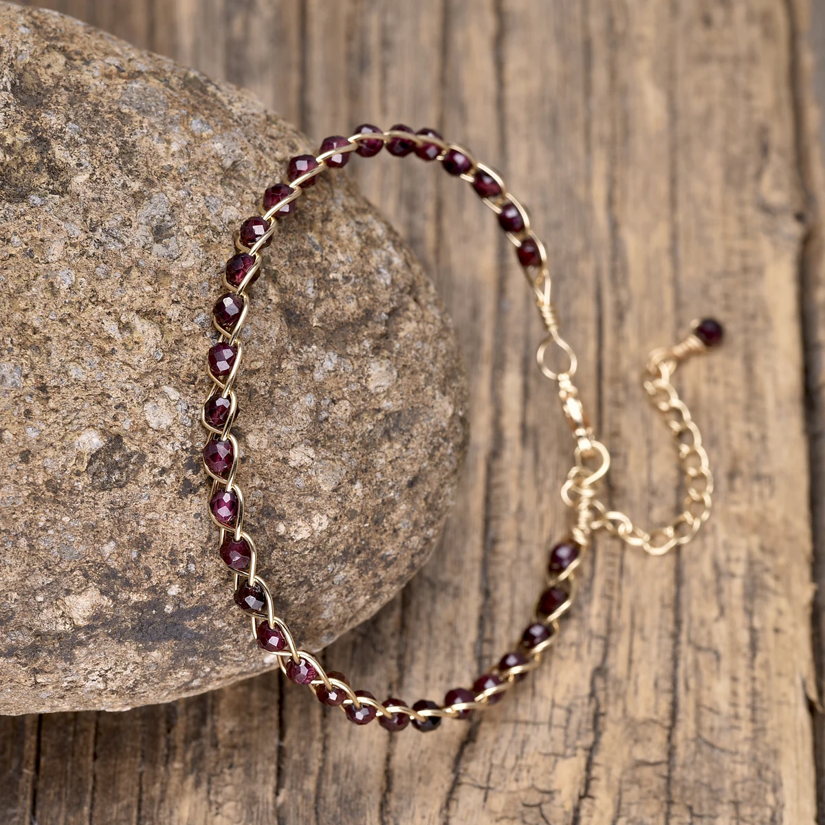 Натуральный камень красный гранат медная проволока плетеные браслеты ручной