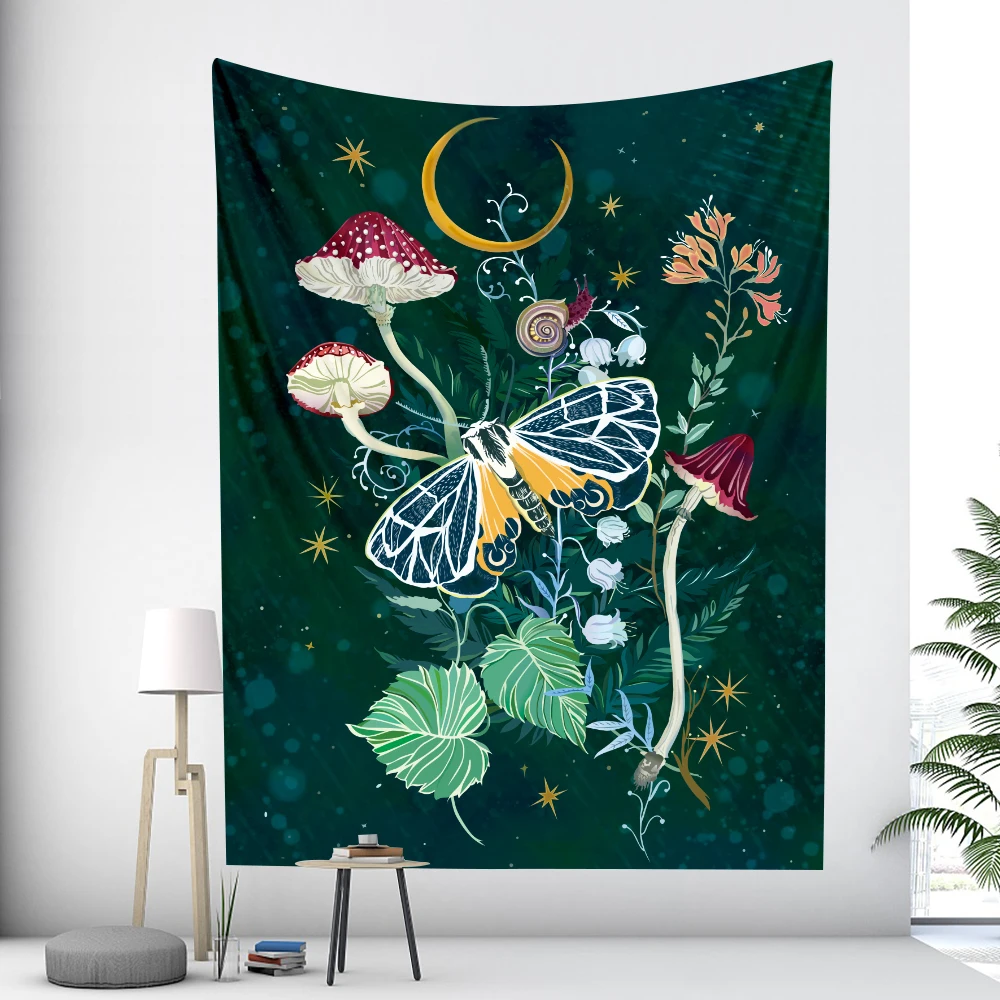 

Forest Psychedelic Scene Moon Home Decor Tapestry Mushroom Butterfly Elf Backdrop Cloth Hippie Bohemian Wall Hanging