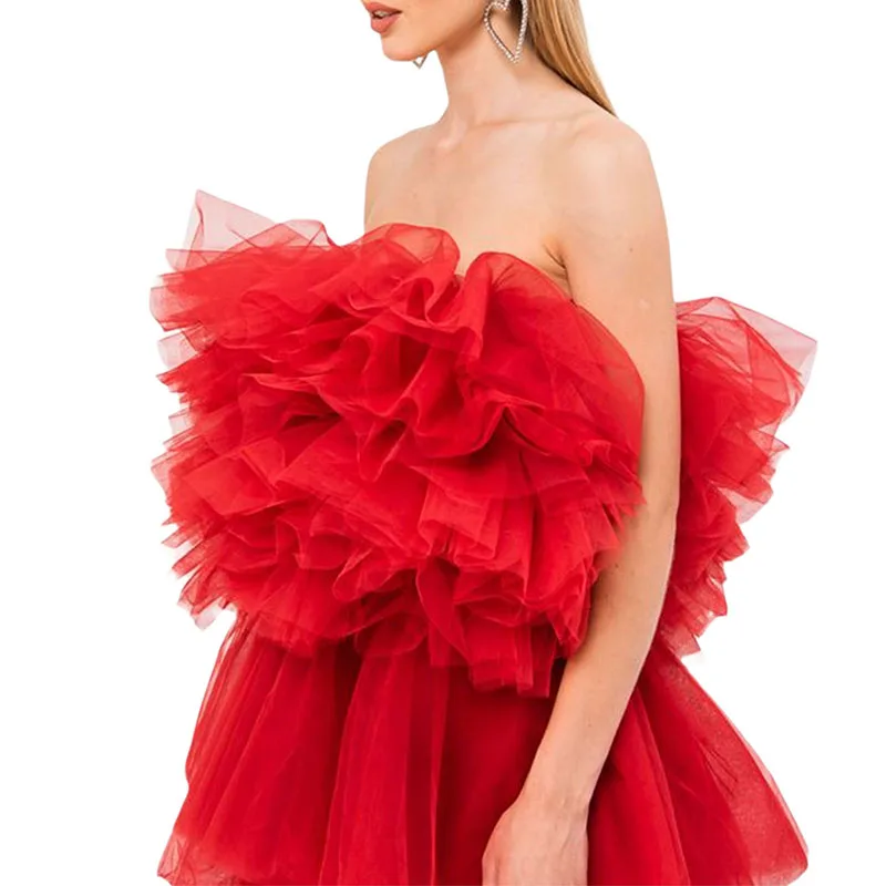 Кроп-Топ женский однотонный без бретелек модная блузка из фатина с вырезом