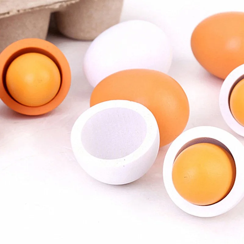 

6PCS Children Toys Wooden Eggs Kitchen Infant Play House Preschool Educational Kitchen Food Cooking Dinette Children Toy Kitchen