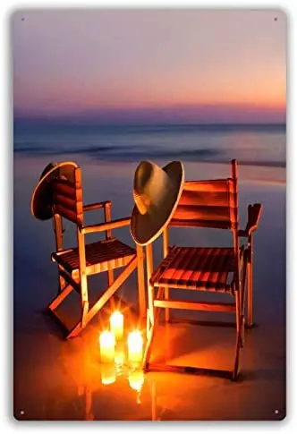 

Funny Retro Cafe Store Metal Tin Signs Wall Decor Beach Chairs