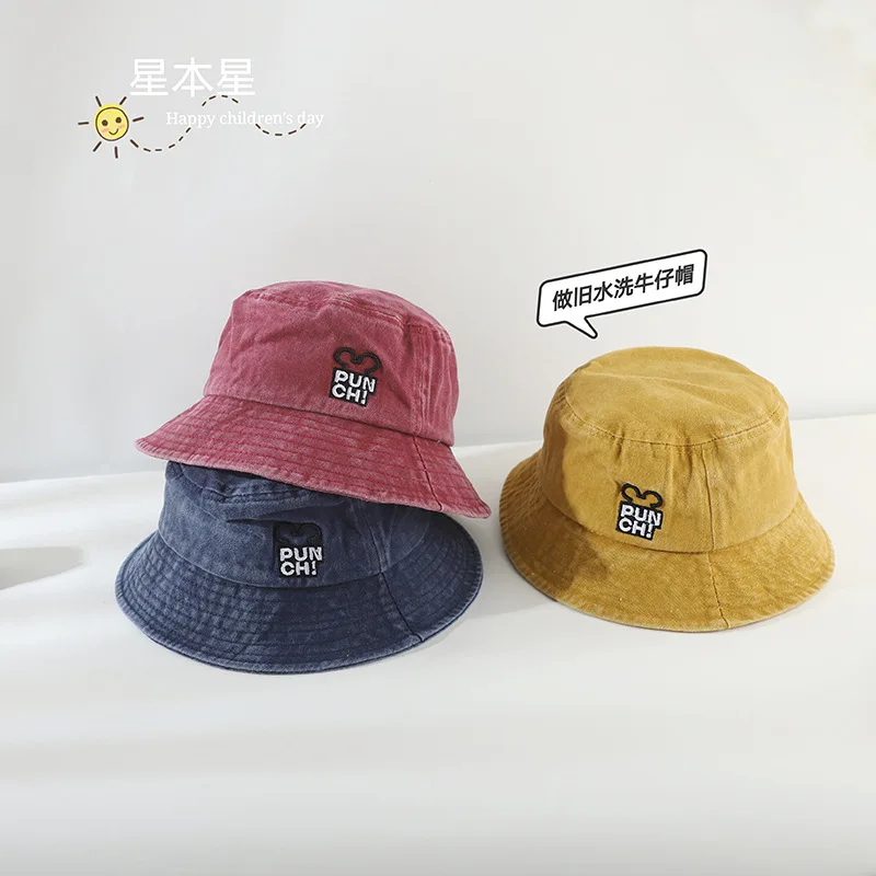 

Bucket Hat Whildren wind Restoring Ancient Ways Baby Do Old Flat Hat Embroidery Letters Basin Of Cwboy Cap