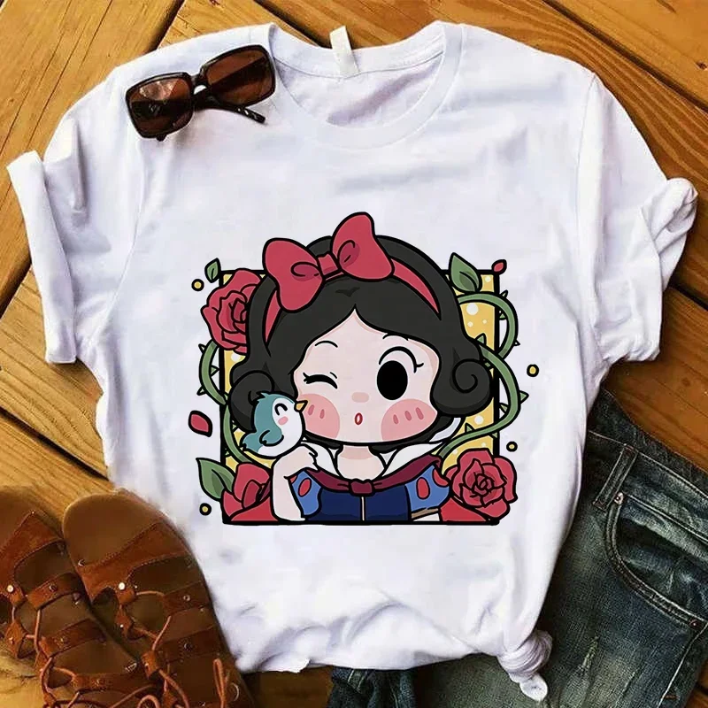 Cute Princess Graphic T-shirt Anime Cartoon Snow White Kawaii T Shirt for Women Fashion Summer Short Sleeves Clothing Tees Tops
