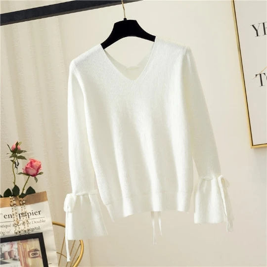 

Solid White Japan Pullover Girl Woman Women Sweater V-Neck Knit Tops Casual Women's Sweaters Fall Spring Top Coat Cloth Suétere