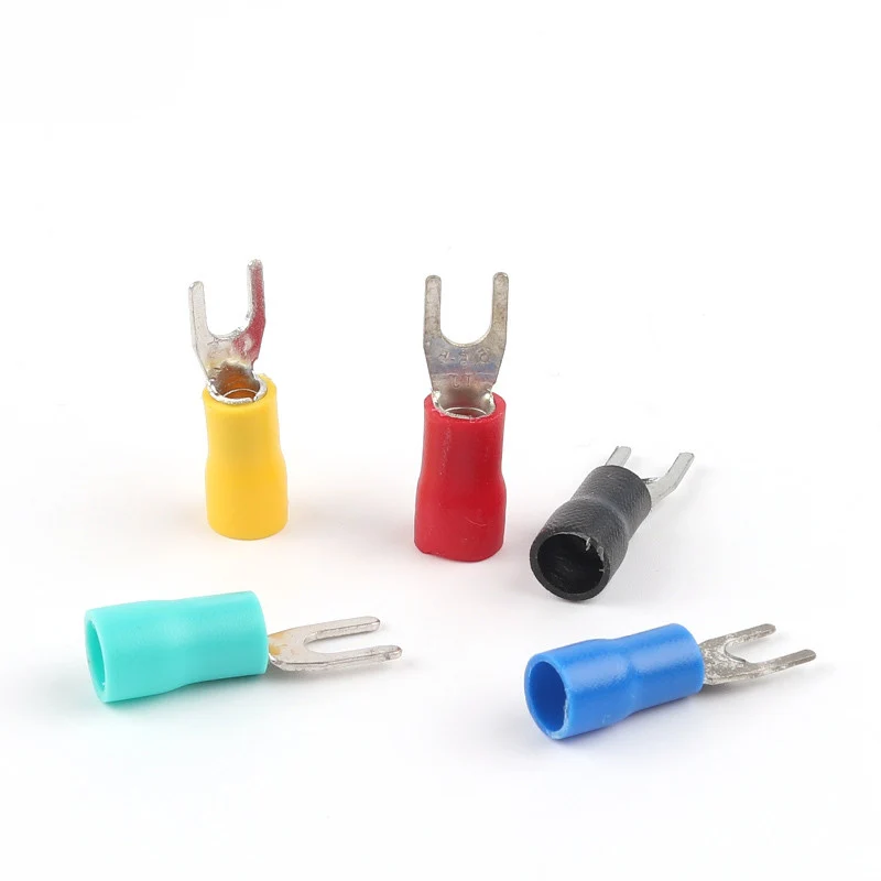 

100 Pcs PVC Insulated Wire Spring Terminal SV2-3/4/5/6 Fork U Ferrules Block Spade Cold Press Cable End Crimp Connector