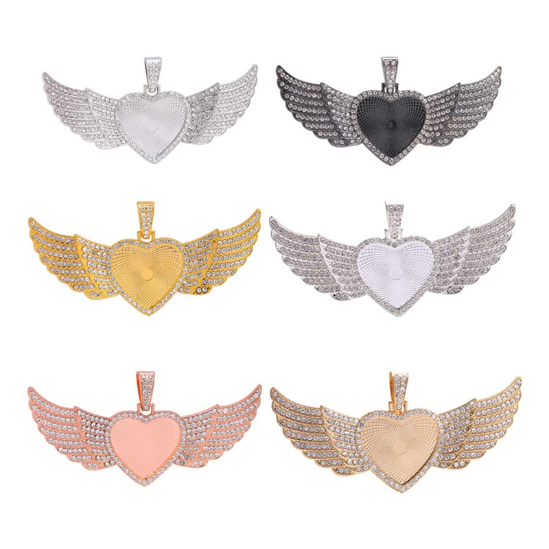 

New Diy Jewelry Accessories Time Gem Heart-shaped Angel Wings Pendant Base Popular Jewelry Hip-hop Style Pendant Making