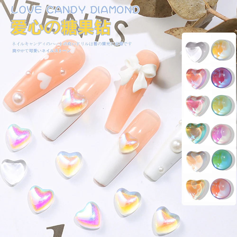 

50PCS Round 8mm Candy Love Crystal Diamond Heart Glass Symphony Shining Mocha Macaron New Nail Decoration for Nail DIY Charms