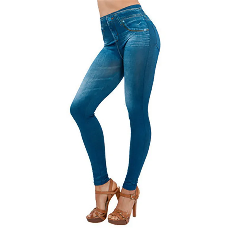 Super high stretch Imitation Denim leggings High Waist Slimming Jeans Women Casual Elastic Pencil Pants  Denim Push Up Jeggings