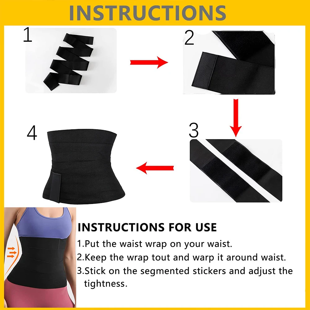Atbuty Waist Trianer Women Wrap Belt 3 4 M Snatched Me Up Bandage Hook&Loop Adjustable Belly Model Strap Slimming Girdle Shaper