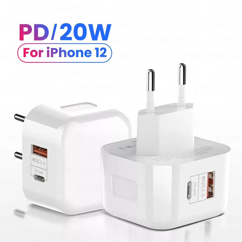 

Ports QC3.0 Type C Charger PD 20W Quick Charger USB C Fast Charging Travel Wall Charger Power Adapter For iPhone 12Pro Max