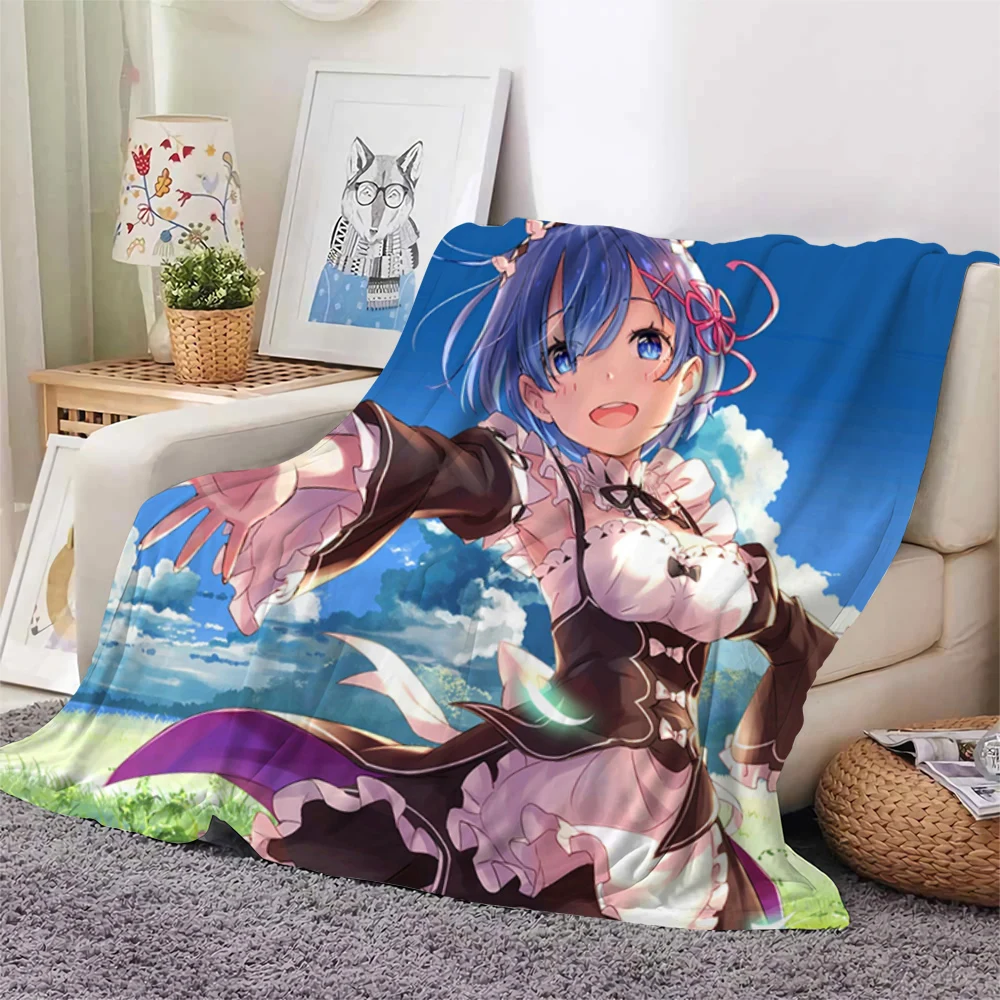 

CLOOCL Anime Cute Girl Re:Zero Rem Ram 3D Printing Flannel Blanket Dreamlike Style Sofa Travel Throw Blankets Office Nap Blanket