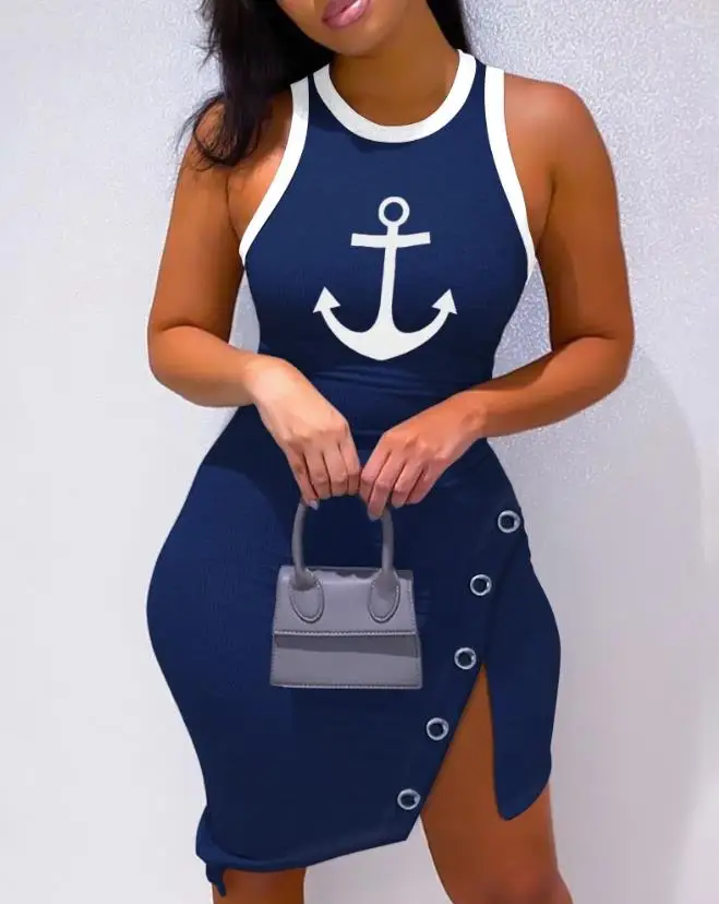 

Anchor Split Sleeveless Tight Dress 2023 Hot Selling New Women's Casual Spring/summer