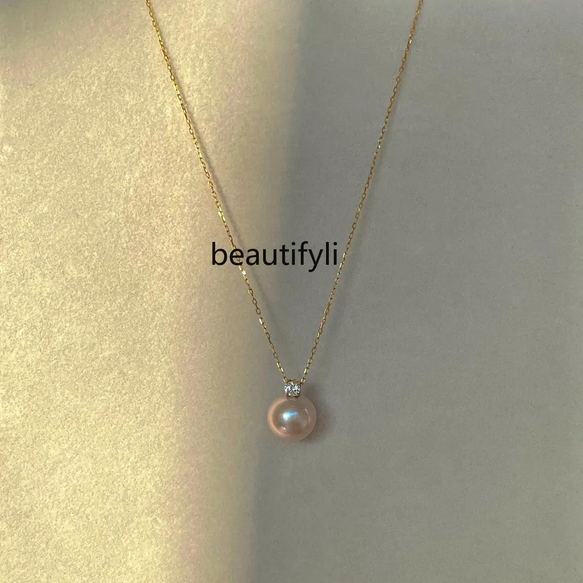 

yj Exquisite High-End 18K Gold Natural Strong Light Pearl Necklace Single Clavicle Chain