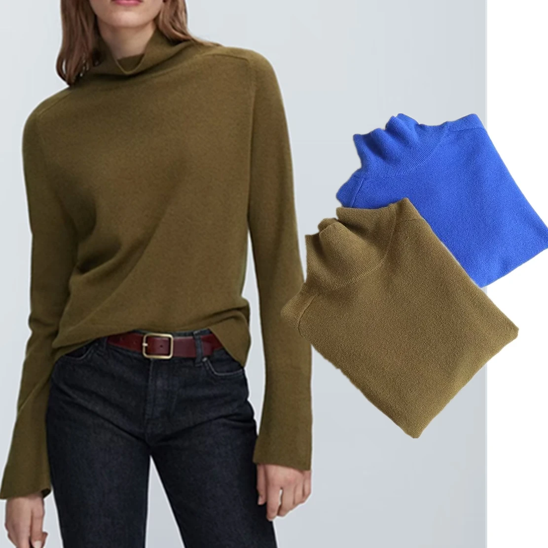 

Elmsk England Style Casual Sweaters Women Simple Solid Turtleneck Wool Knitwear Pullovers Tops