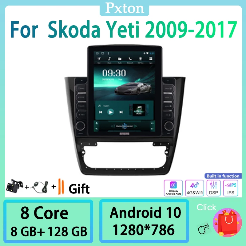 

Pxton Android Tesla Style Vertical Car Radio Stereo Multimedia Player For Skoda Yeti 2009-2017 4G WIFI GPS Nav Carplay 8+128