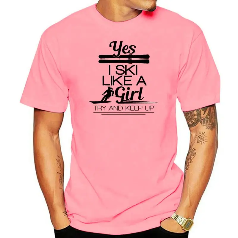 

Женская футболка с принтом I Ski Like A Girl, Повседневная футболка с круглым вырезом для катания на лыжах, женская футболка с коротким рукавом