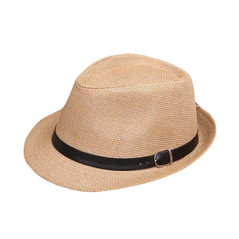 

Men Women Chlidren Straw Hats Soft Fedora Panama Hats with Belt Buckle Outdoor Boys Girls Adult Beach Sunhat Jazz Gangster Cap
