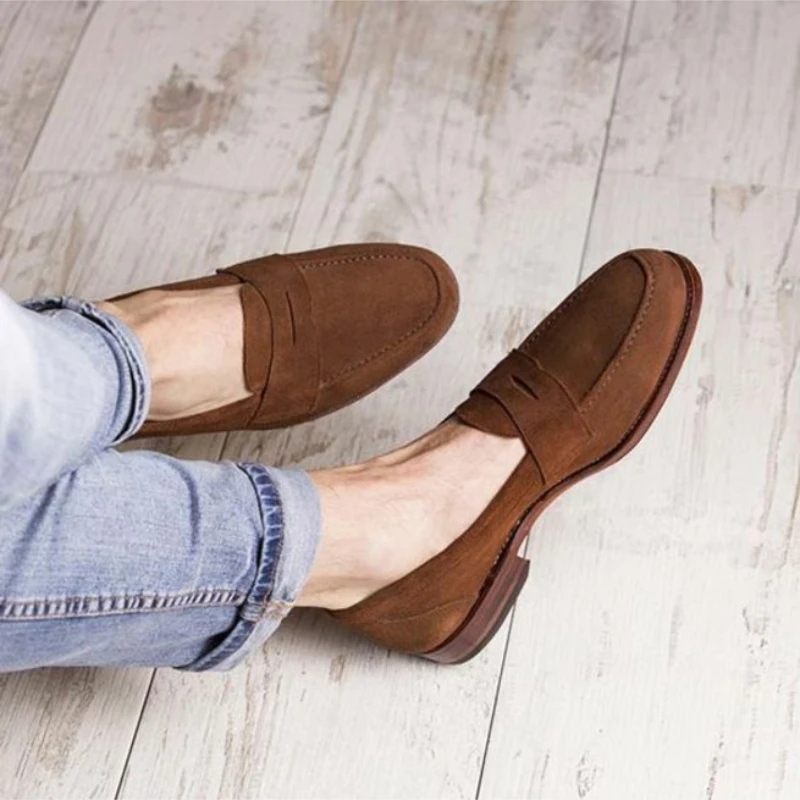 

Туфли мужские классические на низком каблуке, Мокасины, искусственная замша, однотонные, Прошитые классические, Нескользящие, однотонные, ...