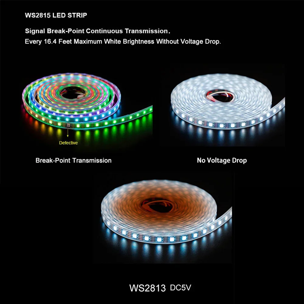 Модифицируемая Светодиодная лента WS2815 SMD5050 RGB 12 В полноцветная фотолента 30/60/144