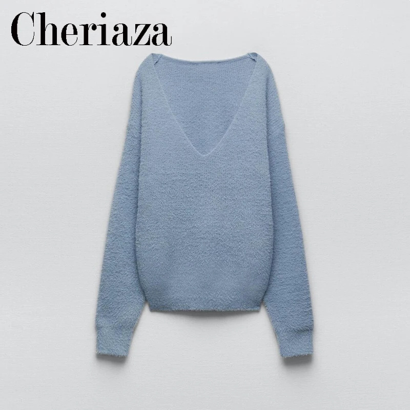 

Женский плюшевый свитер с V-образным вырезом, 3 цвета