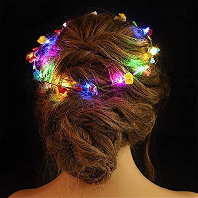 

1/3PCS Flower Wreath Luminous 10-LED Headpiece Garland Crown Flower Headband Glowing Wreath For Wedding Party Christmas Garlands