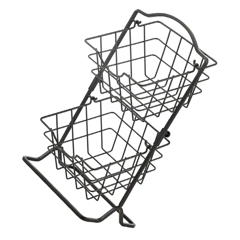 

1Pc Double-layer Iron Fruit Storage Basket Snack Candy Storage Container Black