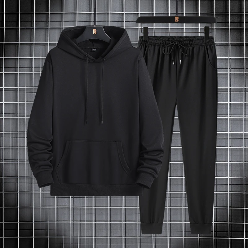 Spring Autumn Men's 2 Pieces Sets Tracksuit Hooded Sweatshirt +Drawstring Pants Male Sport Hoodies Running Casual Sportswear Men
