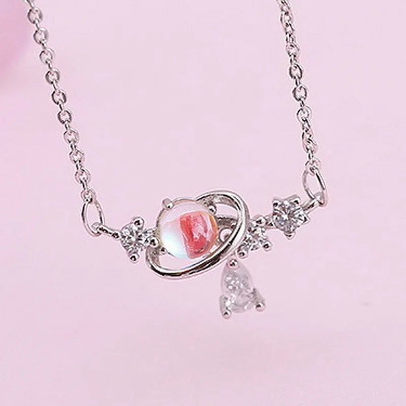 

Fashion Planet Water Drop Zircon Pendant Choker Necklace for Women Silver Color Clavicle Chain Wedding Female Girls Party Gifts