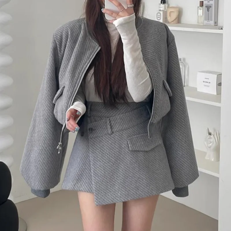 Корейские шикарные женские комплекты 2025 года куртки на молнии с длинными