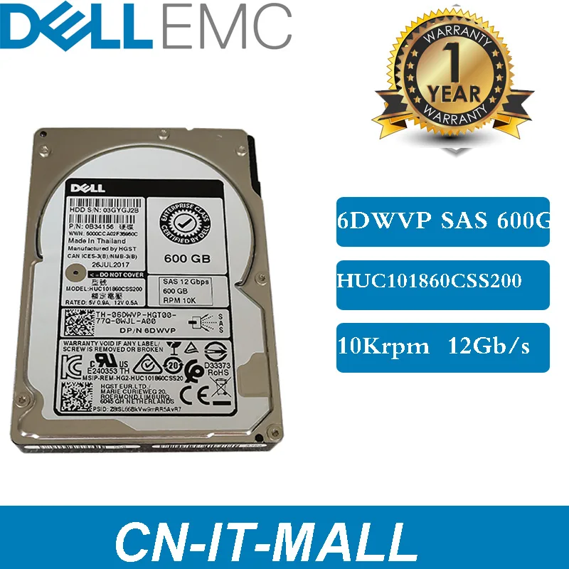 

Dell 6DWVP HUC101860CSS200 600G SAS 12G 10K 2.5 06DWVP Internal Enterprise Hard Drive Server HDD