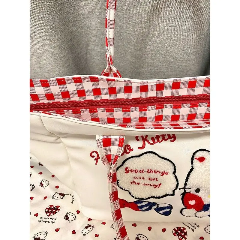 Sanrio Purse Anime Backpack Embroidered Hello Kitty Bag Tote Bag Cute Sweet Girl Student Party Large Capacity Shoulder Handbag