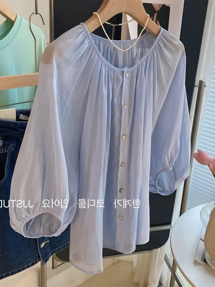 Блузка женская свободного кроя во французском стиле повседневная элегантная