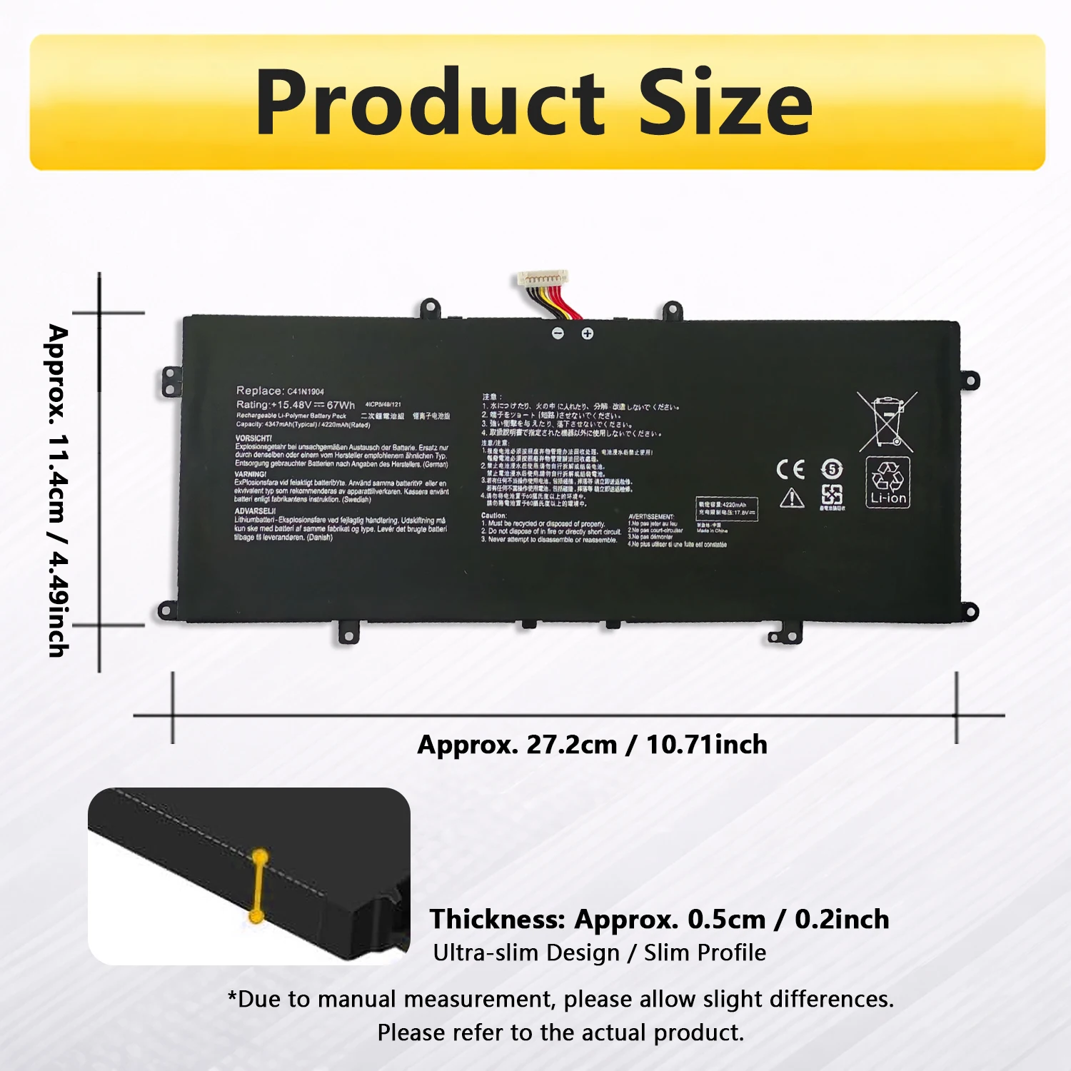 Фото Аккумулятор PowerHub C41N1904 15.48V 67Wh для ноутбуков ASUS ZenBook 14 UX425, UM425, UX325, UX363, UX371 (замена C41N1904) №4