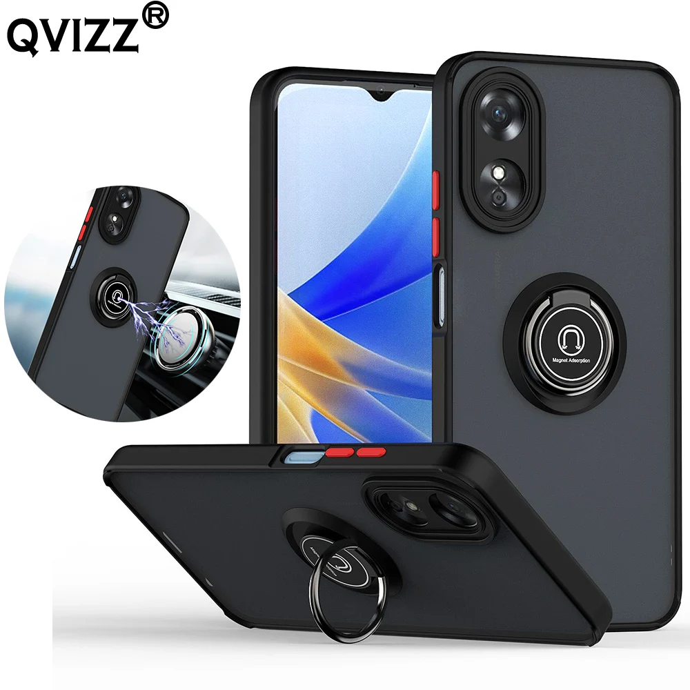 

Luxury Case for OPPO A17 CPH2477 Car Magnetic Ring Holder Translucent Armor Shockproof Soft Edges Phone Cover OPPO A17 A 17 17A