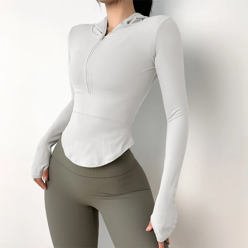 New Running Elasticity Yoga Jacket Slimming Top Coat Women's Sports Jacket Gym Sports Long Sleeves Women Tights Zipper Hoodie