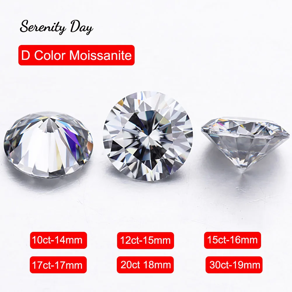 Serenity Day D Color 10 to 30 Carat Moissanite Loose Stone 3EX Round Cut 8 Hearts 8 Arrows GRA Certification Jewelry Wholesale