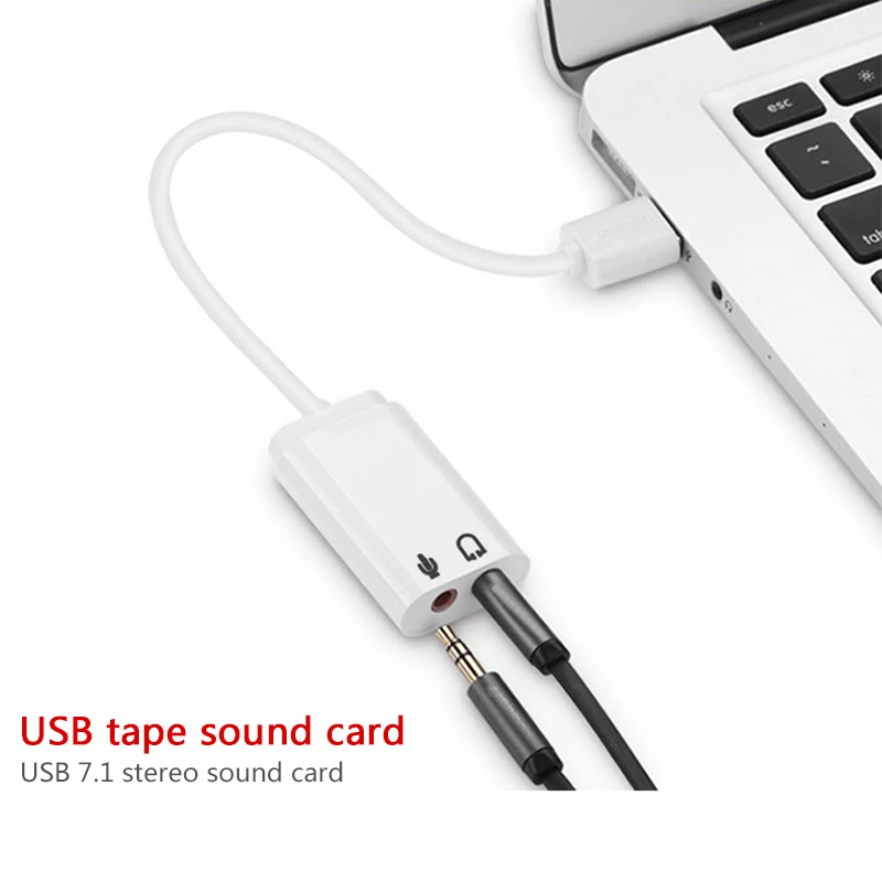 

Laptop PC Mac With Cable 3D USB 2.0 Virtual 7.1 Channel External USB Audio Sound Card Adapter Sound Cards White