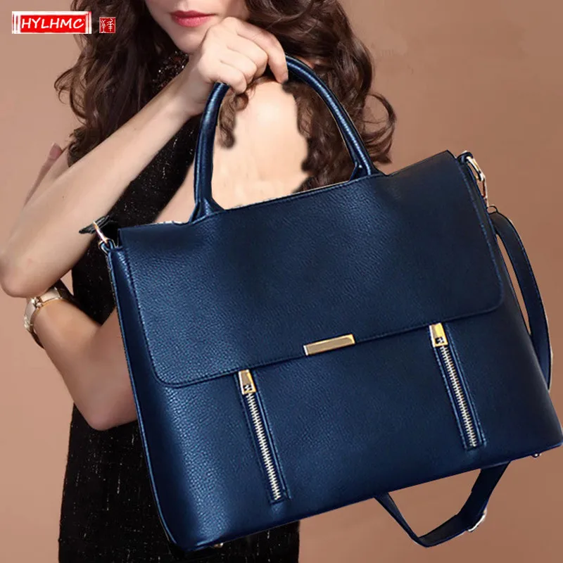 2022 Genuine Leather Women's Briefcase 14 Inch Laptop Bag Portable Handbags Large-capacity Shoulder Bag Business Crossbody Bags