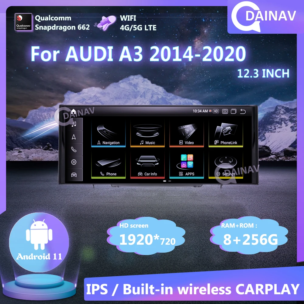 

8+256GB Android 11 Car Multimedia Player For Audi A3 2014-2016 2017-2020 Car Radio Stereo GPS Navigation unit wireless carplay