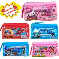 sanrios kitty pencil case send stationery cars spiderman mickey high capacity student double grid zipper storage bag child gifts