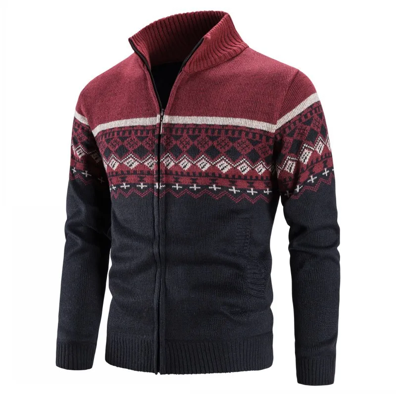 Nice Men Sweater Casual Sweatshirt Jacquard Zip Polo Sweater Cardigan Jacket Men Winter Mock Neck Sweater Pullover Mens Clothes