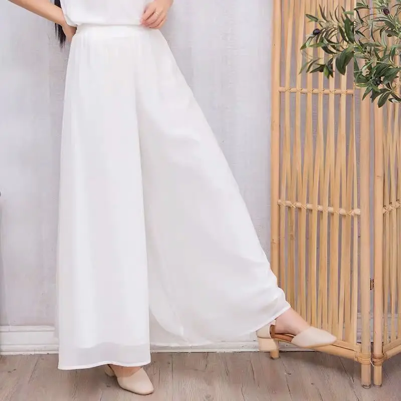 

Модные женские шифоновые брюки, летние широкие брюки с высокой талией, Длинные свободные брюки, брюки-кюлоты Палаццо Q342