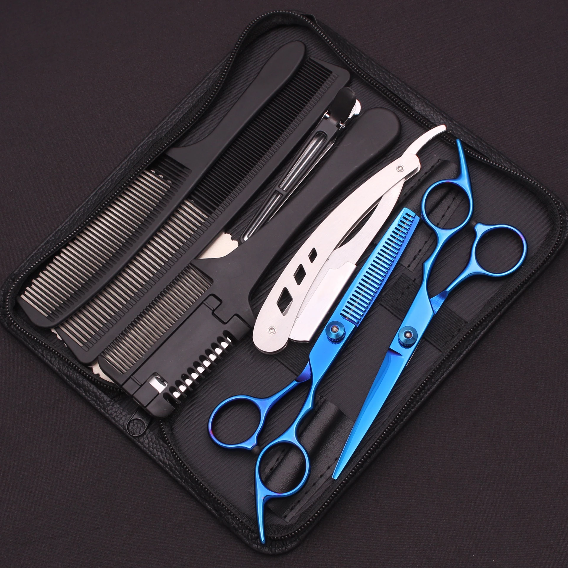 6-дюймовые Парикмахерские Ножницы Профессиональные Синие Из Нержавеющей Стали В