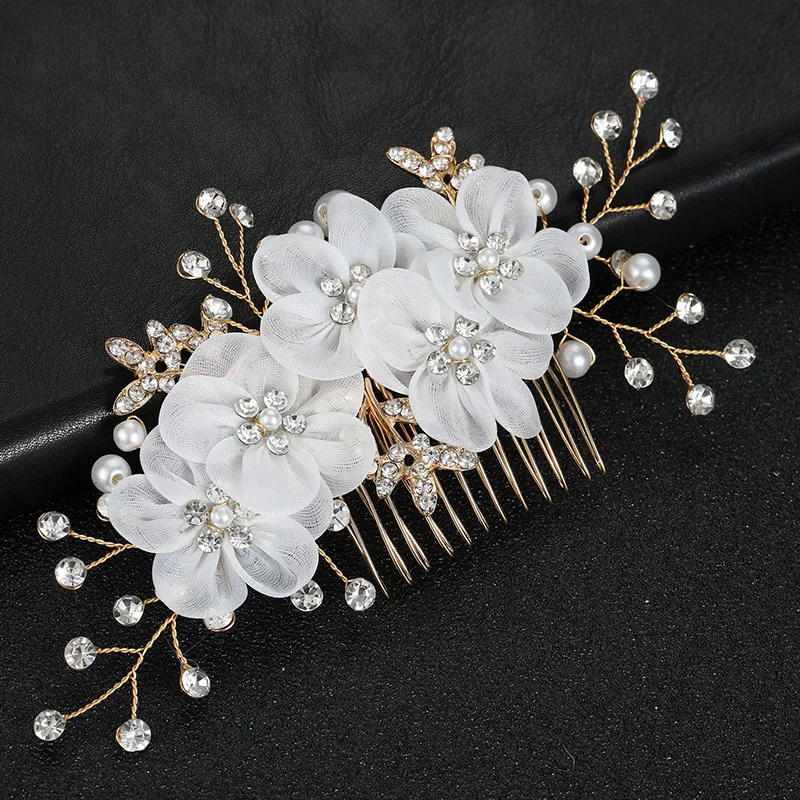 

Bridal Pearl Hair Combs Wedding Hairpins Clips Rhinestone Cloth Flower Ornaments Wedding Crystal Jewelry Accessories