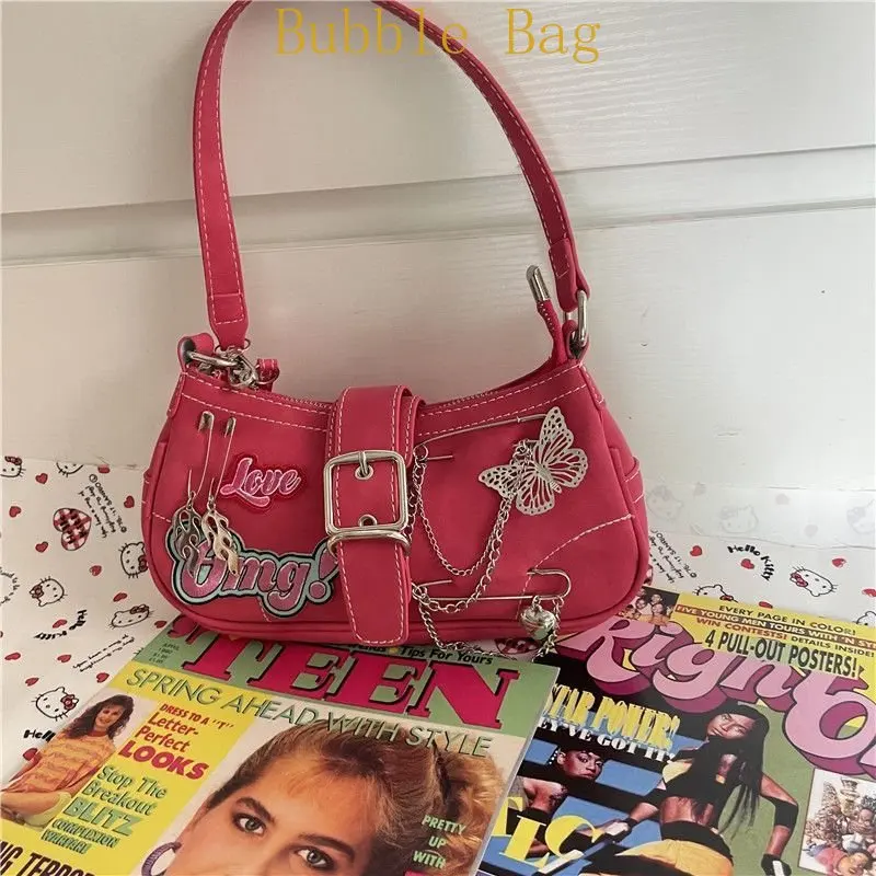 

2023 Oblique span one shoulder sense retro senior sense sweet cool Spice Girl bag pink underarm bag summer