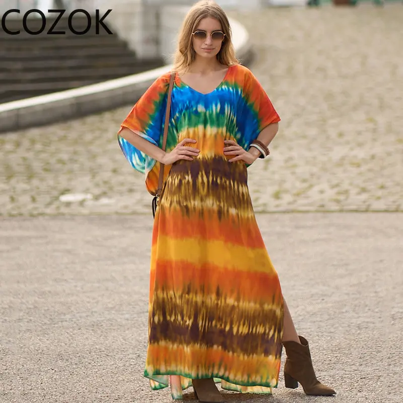 

New Rayon Beach Robes Loose Large Size Long Skirt Seaside Holiday Sunscreen Clothes Bikini Swimsuit Smock Outside To Match