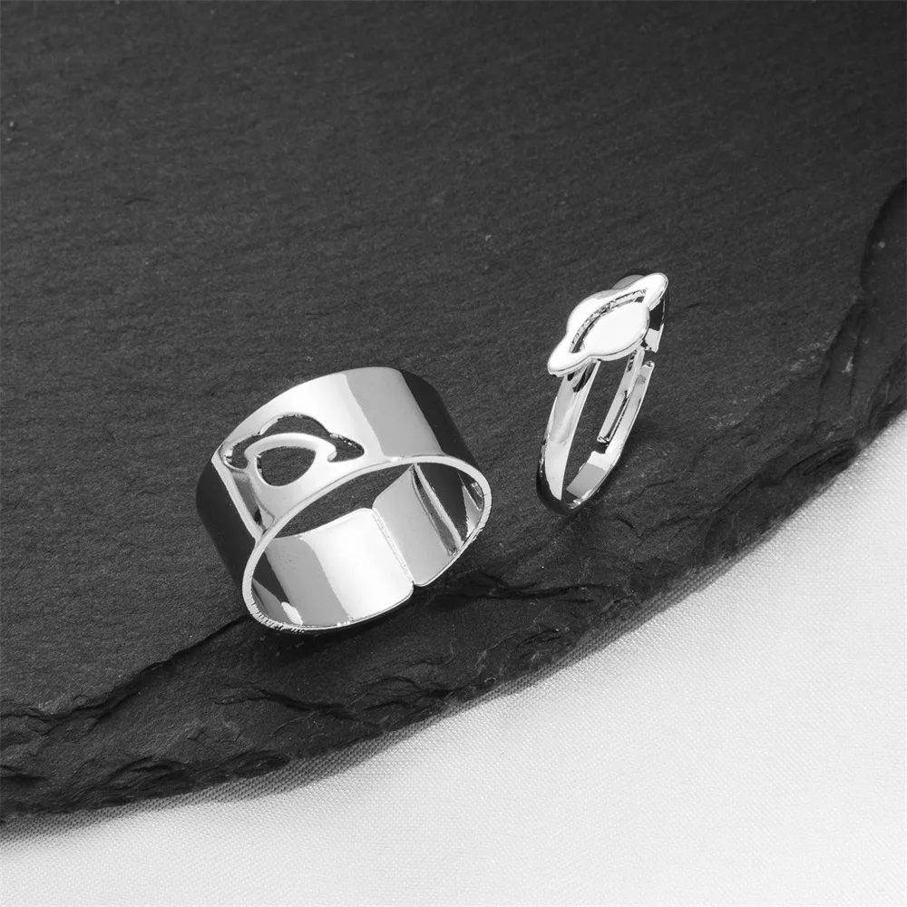 

LATS Silver Color Punk Spaceship Planet Rings for Women Men Hip Hop Lover Couple Ring Set Wedding Band Open Ring Trend Jewelry